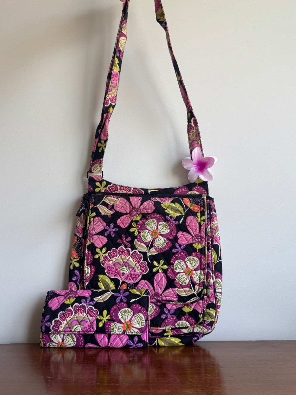 Vera Bradley Crossbody and Wallet Pirouette Pink Retired Floral Matching Set